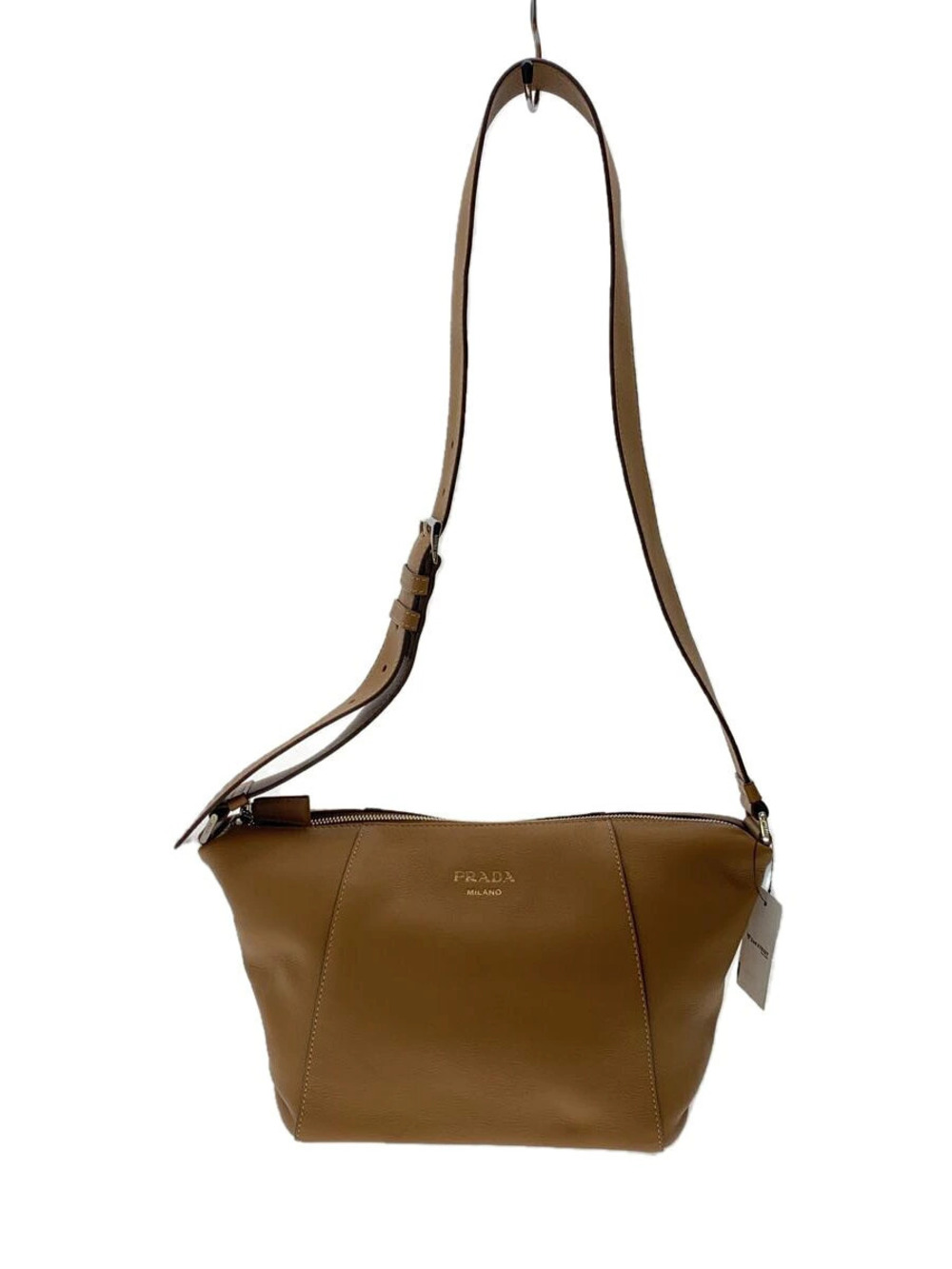 Prada Camel Brown Soft Grain Leather Shoulder Bag Brown